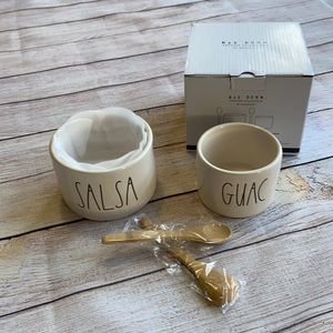 NIB RAE DUNN  ‘salsa and guac’ with bamboo spoons.